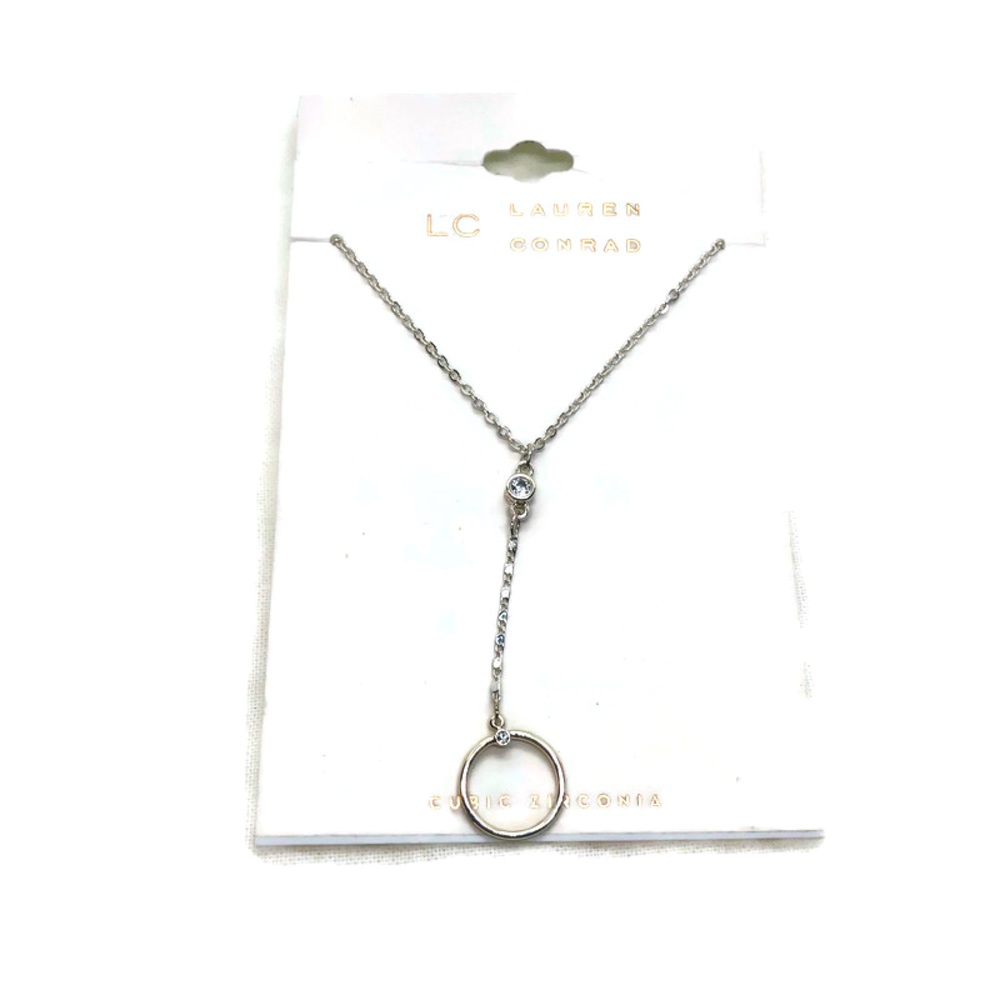 LC Lauren Conrad Silver Drop Pendant CZ Necklace